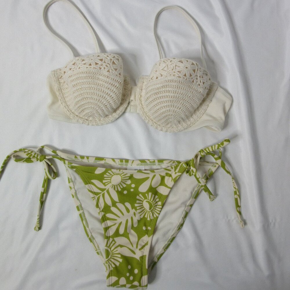 wild fable Shade & Shore 2 Piece Bikini Crochet Green Beach Size XS & 34B NWT